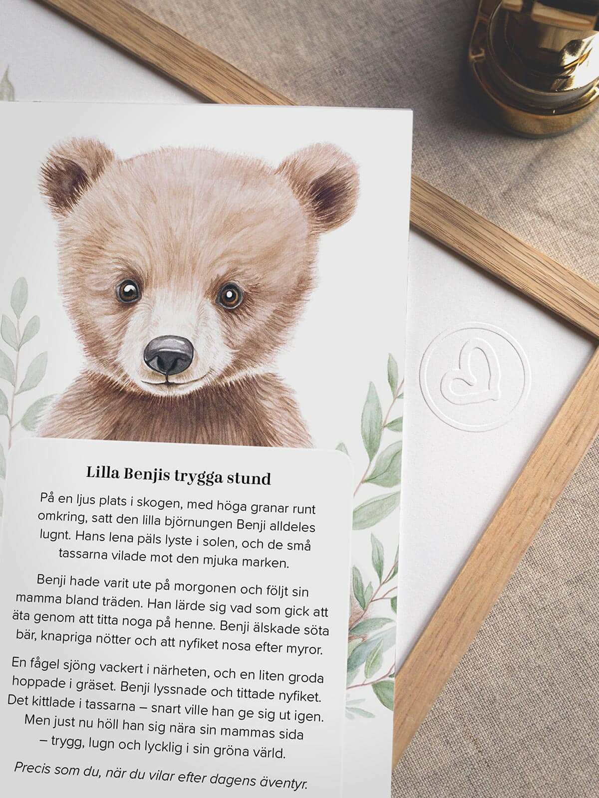 Benji björnen poster med hjärtprägling och berättelsekort