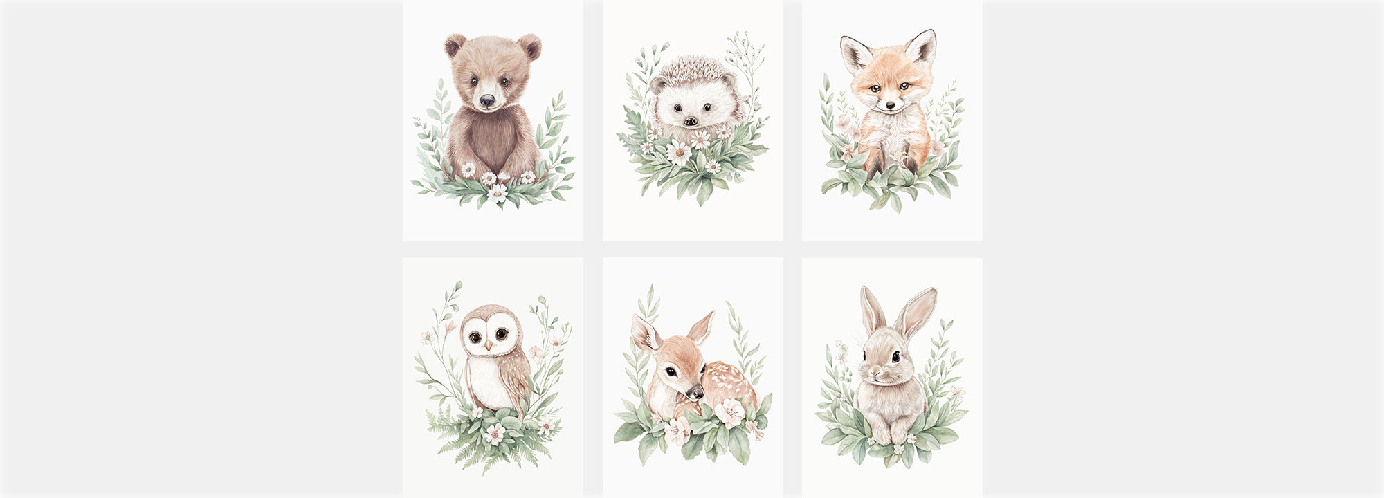Stillhetsstunden - alla 6 handmålade posters från Woodland Wonders