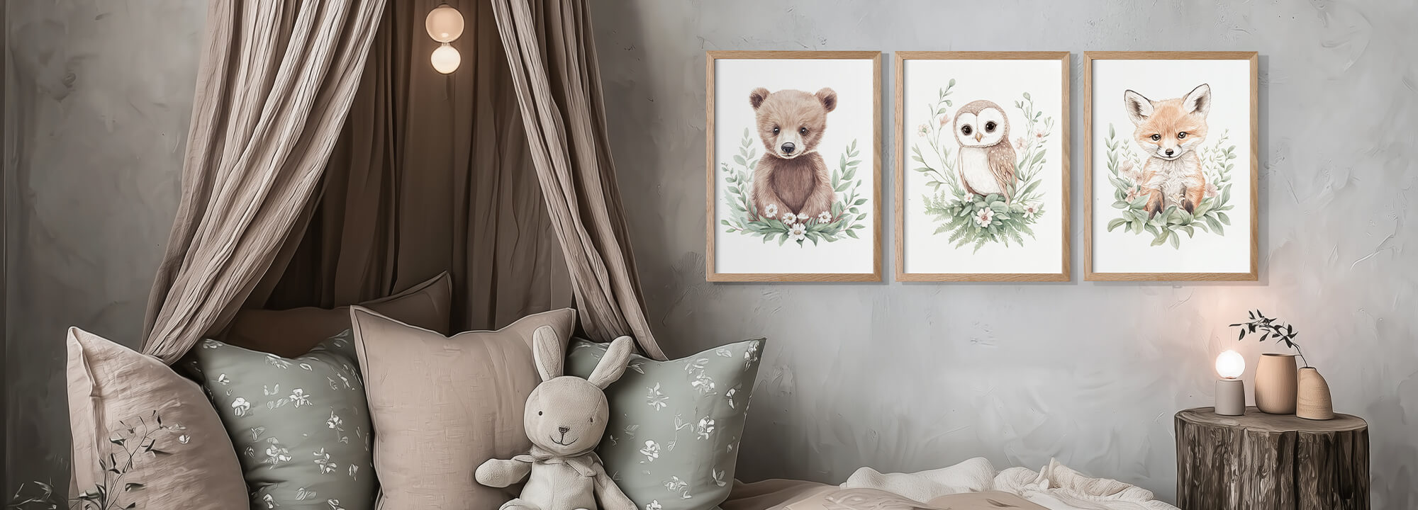 Stillhetsstunden - barnrum med handmålade posters från Woodland Wonders